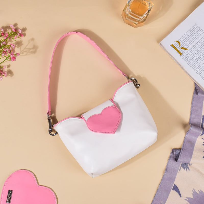 Heart Mini Handbag White And Pink