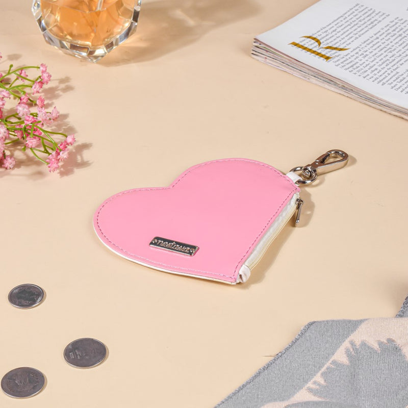 Heart Card Holder Coin Purse White And Pink