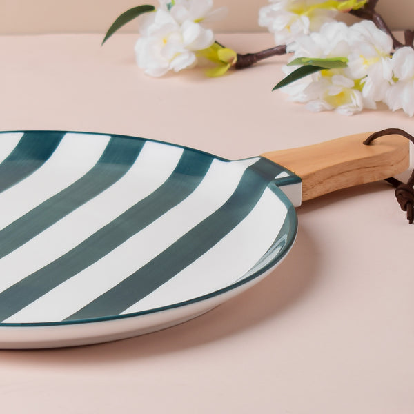 Sailor Striped Platter With Wooden Handle 10 Inch - Ceramic platter, serving platter, fruit platter | Plates for dining table & home decor