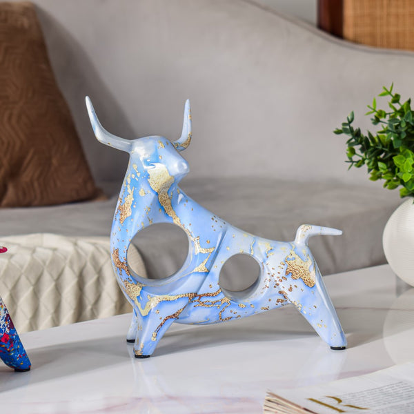 Bull Sculpture Resin Blue 8 Inch - Showpiece | Home decor item | Room decoration item