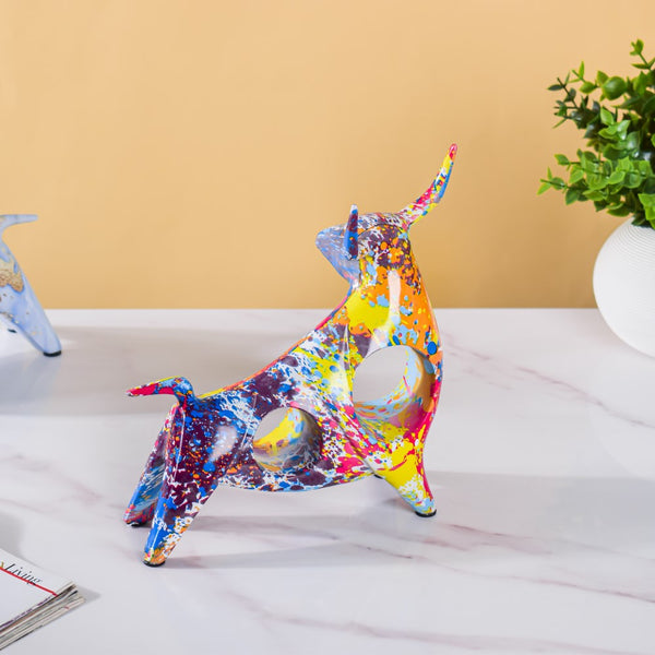 Bull Sculpture Resin Multicolour 8 Inch - Showpiece | Home decor item | Room decoration item