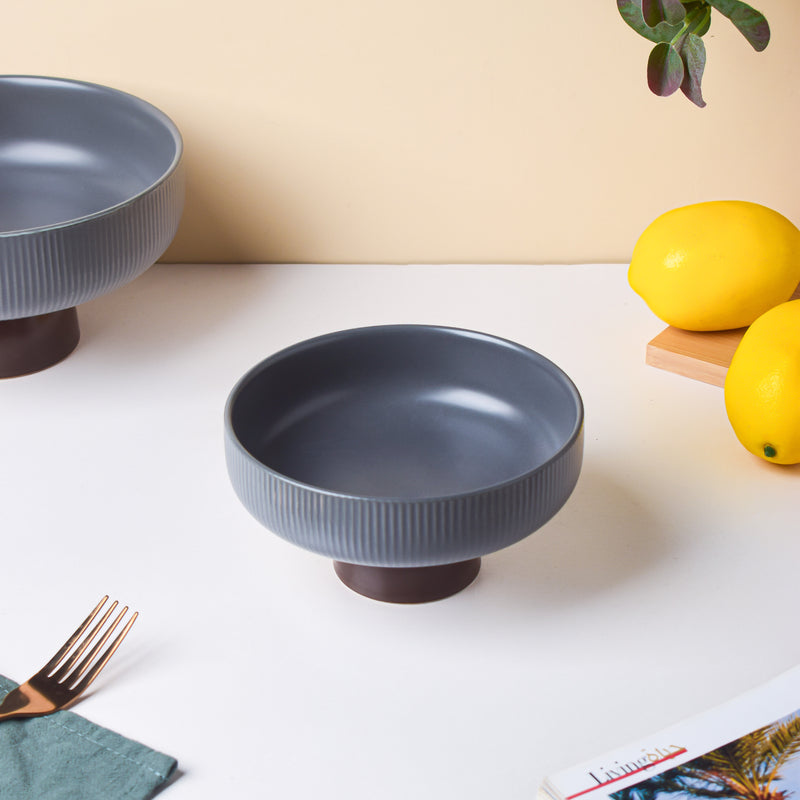 Asphalt Grey Fruit Pedestal Bowl Small - Bowl, ceramic bowl, serving bowls, bowl for snacks, large serving bowl, fruit bowl | Bowls for dining table & home decor