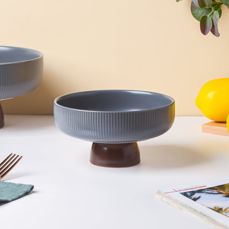 Asphalt Grey Fruit Pedestal Bowl Small - Bowl, ceramic bowl, serving bowls, bowl for snacks, large serving bowl, fruit bowl | Bowls for dining table & home decor