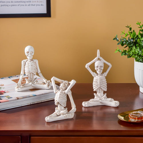 Yoga Skeleton Showpiece White Set Of 3