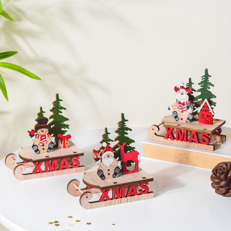 Santa Xmas DIY Wooden Sleigh Decor - Showpiece | Home decor item | Room decoration item