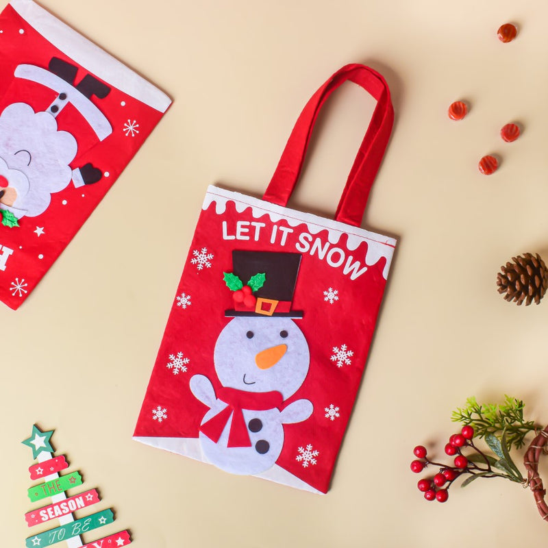Snowman Christmas Tote Bag Red