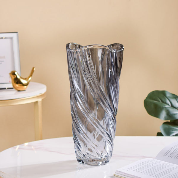 Spiral Winds Glass Flower Vase Grey Large 11 Inch