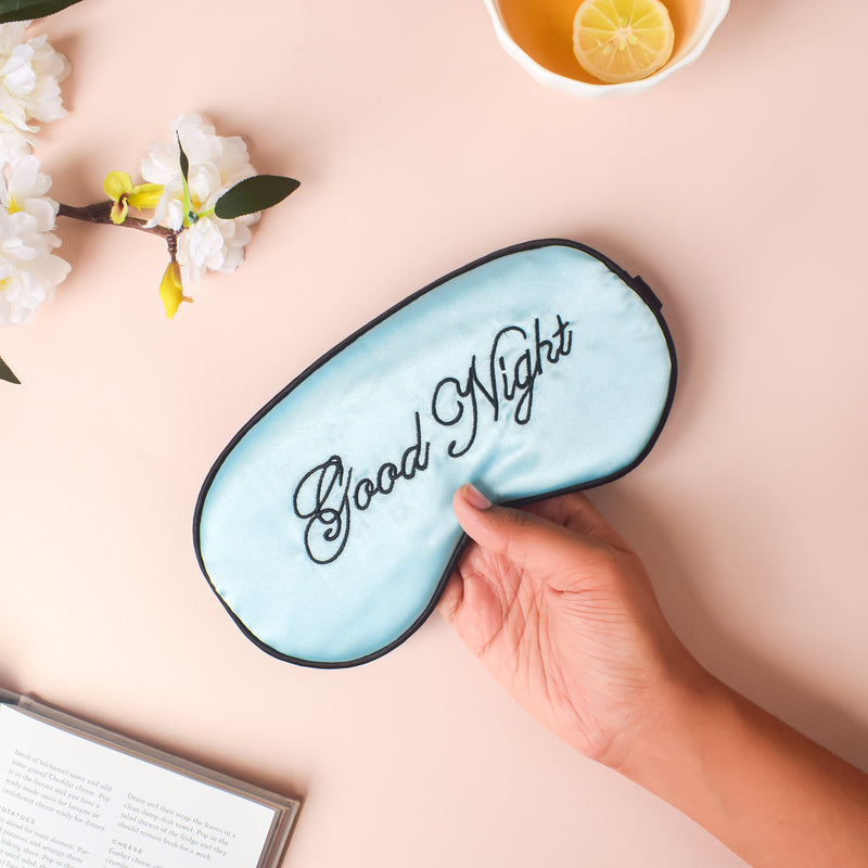 Good Night Sleep Satin Eye Mask Blue