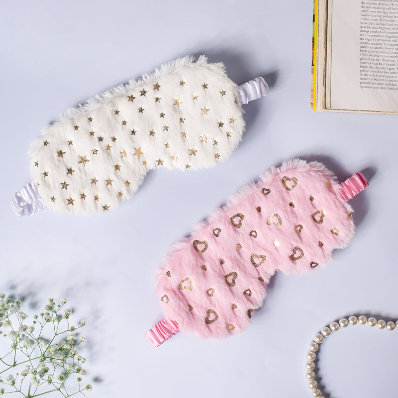 Little Hearts Plush Pink Travel Eye Mask
