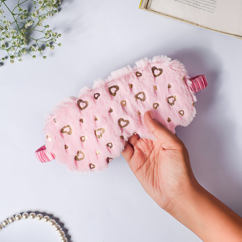 Little Hearts Plush Pink Travel Eye Mask