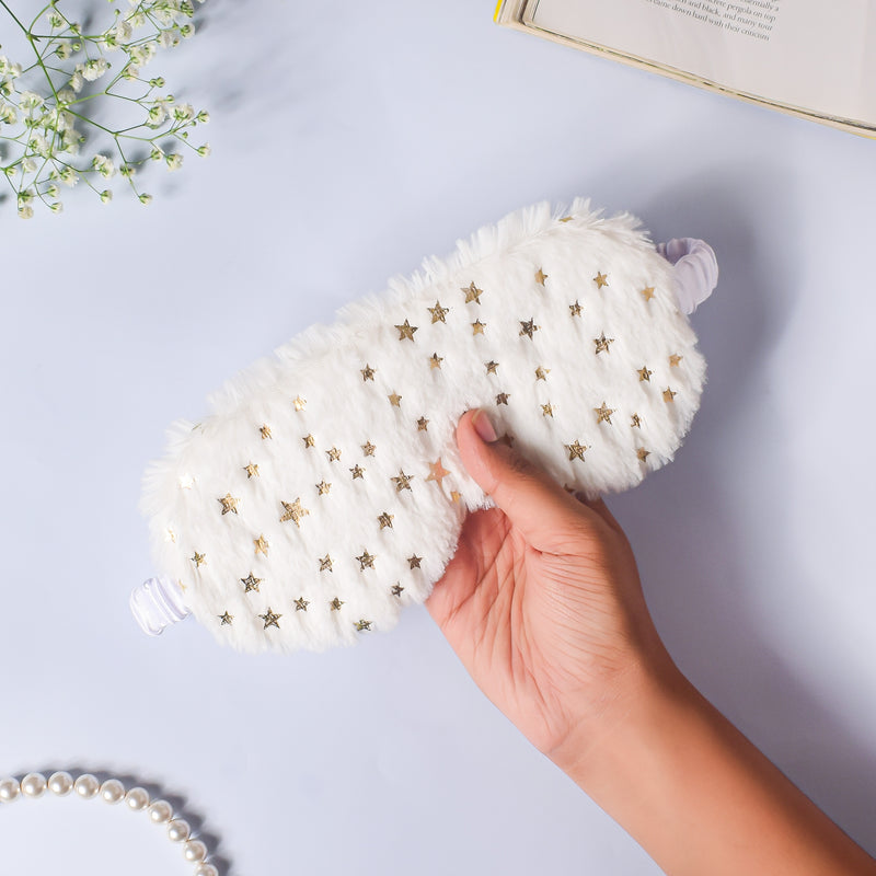 Twinkle Stars Plush White Travel Eye Mask
