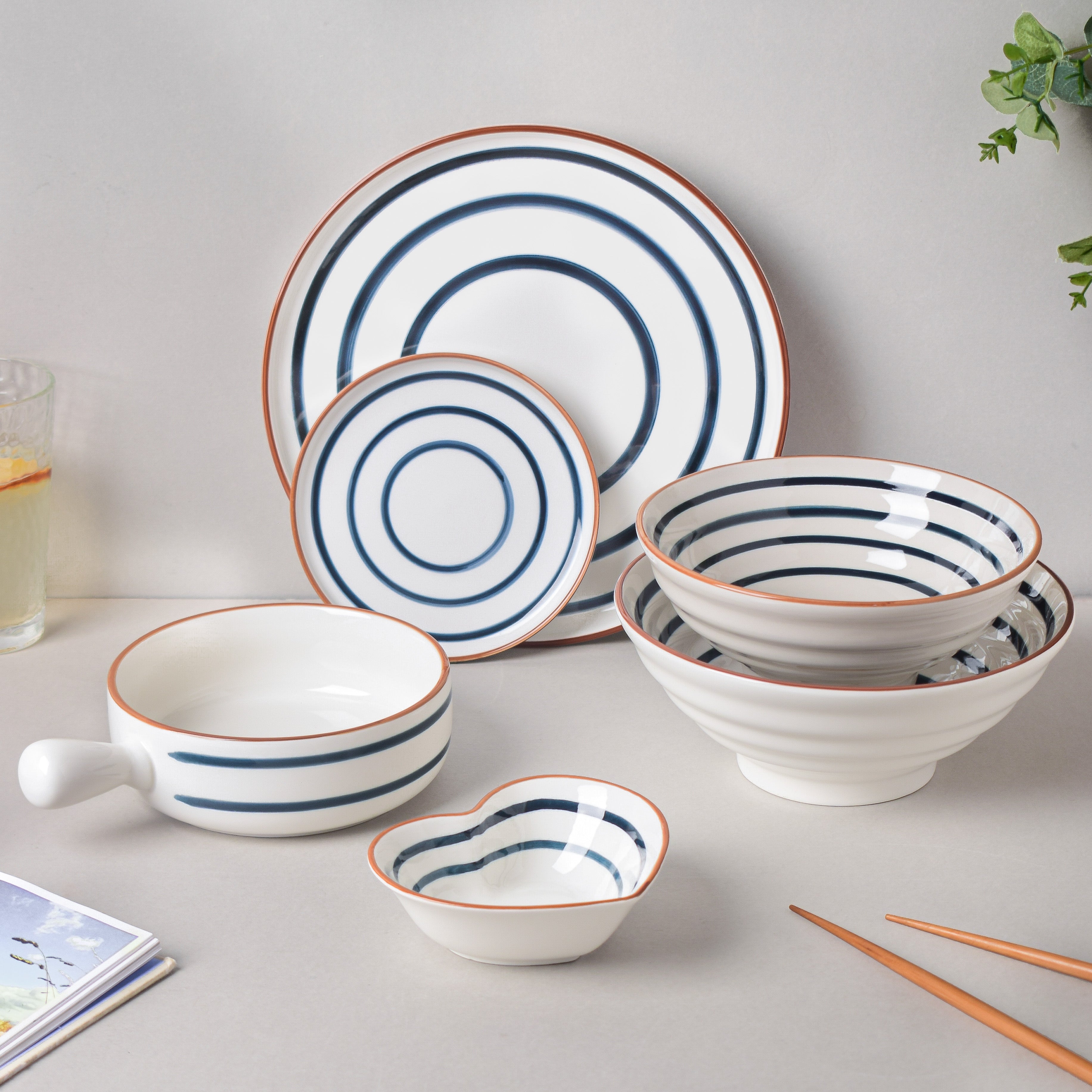 Brasserie Blue-Banded Porcelain Soup Bowls - Set of 4
