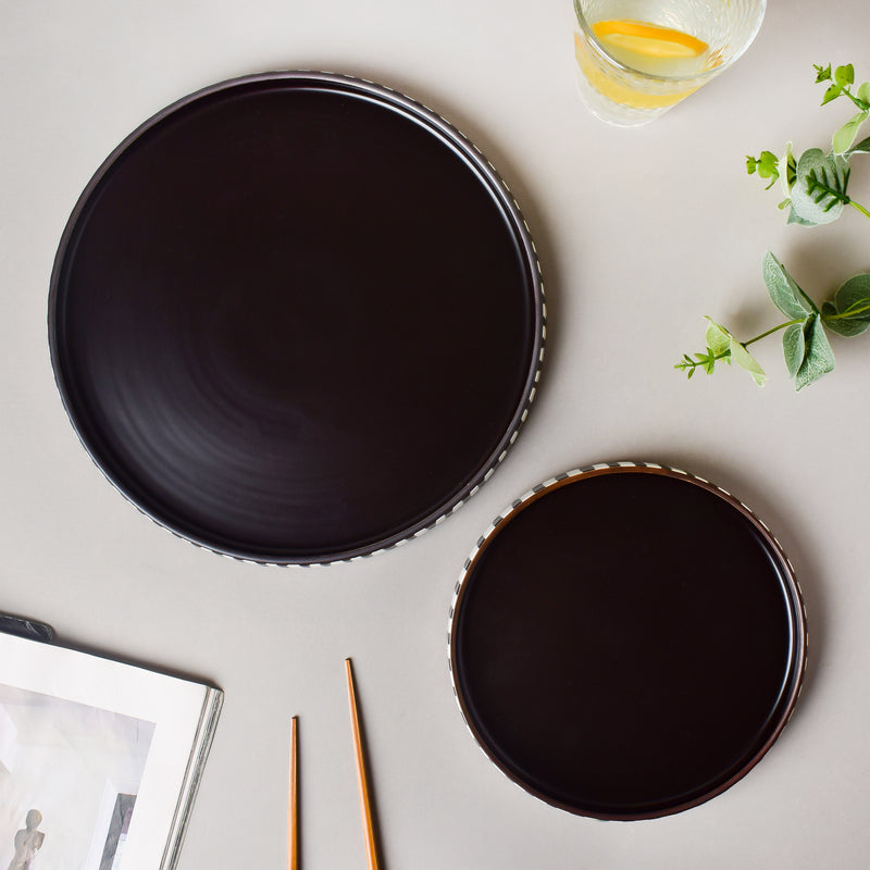 Monochrome Black And White Dinner Plate 9.5 Inch - Serving plate, lunch plate, ceramic dinner plates| Plates for dining table & home decor