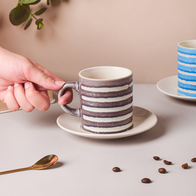 Black And White Textured Cup Set 150 ml- Tea cup, coffee cup, cup for tea | Cups and Mugs for Office Table & Home Decoration