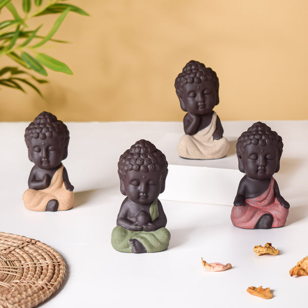 Meditating Monk Clay Showpiece Small Brown - Showpiece | Home decor item | Room decoration item