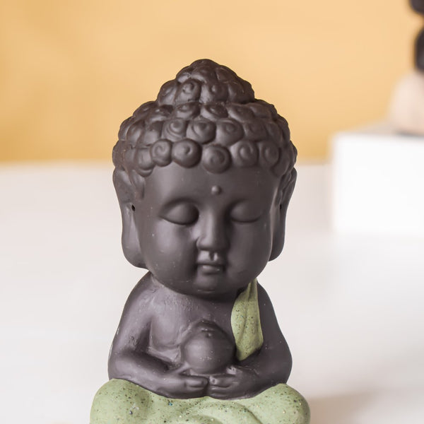 Meditating Monk Clay Showpiece Small Sage Green