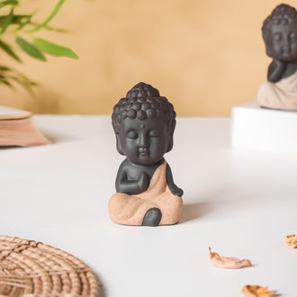 Meditating Monk Clay Showpiece Small Beige - Showpiece | Home decor item | Room decoration item