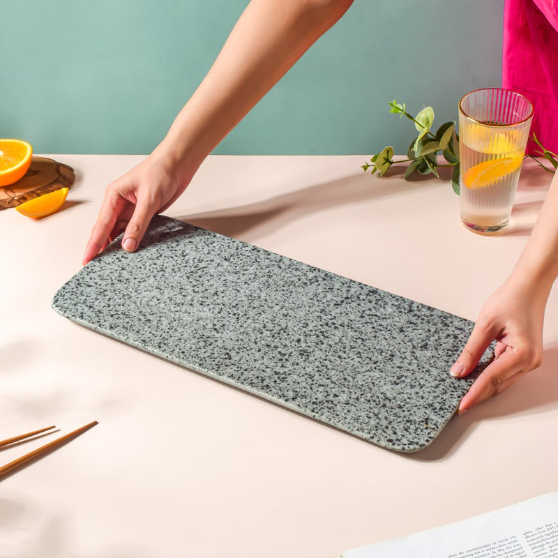 Sushi Serving Long Plate Grey Large 16.5 Inch - Ceramic platter, serving platter, fruit platter | Plates for dining table & home decor
