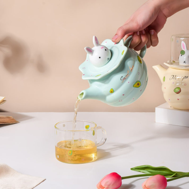 Bunny Tea Cup And Kettle Mint Green - Tea cup set, tea set, teapot set | Tea set for Dining Table & Home Decor