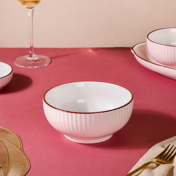 Dune Textured Serving Bowl Pink 650 ml - Bowl, ceramic bowl, serving bowls, noodle bowl, salad bowls, bowl for snacks, large serving bowl | Bowls for dining table & home decor