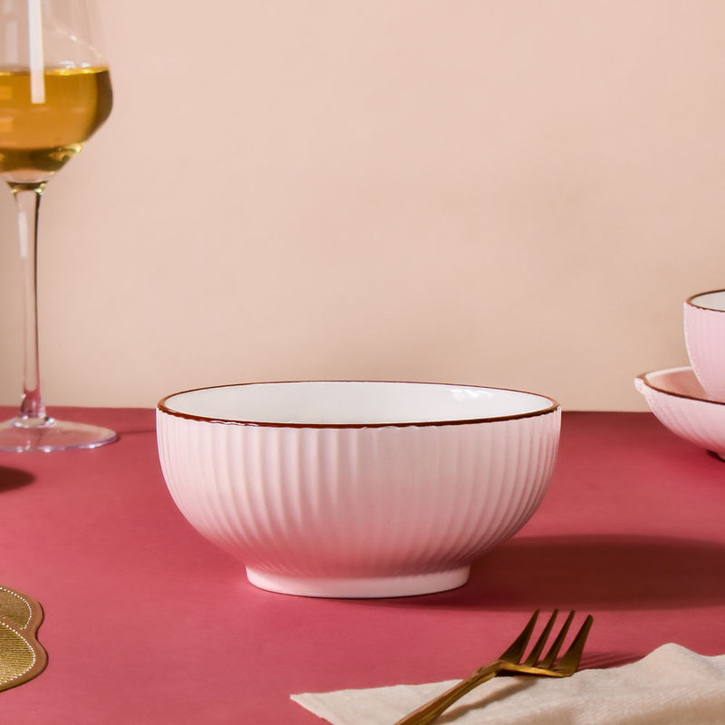 Dune Textured Serving Bowl Pink 650 ml - Bowl, ceramic bowl, serving bowls, noodle bowl, salad bowls, bowl for snacks, large serving bowl | Bowls for dining table & home decor