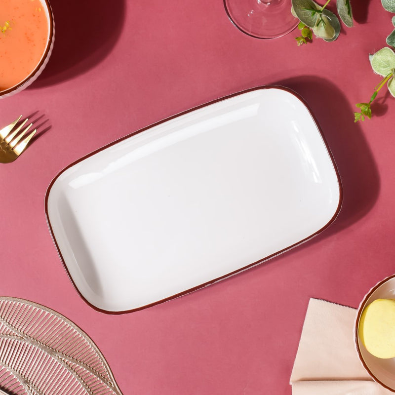Dune Rectangle Serving Plate Pink 10 Inch - Ceramic platter, serving platter, fruit platter | Plates for dining table & home decor