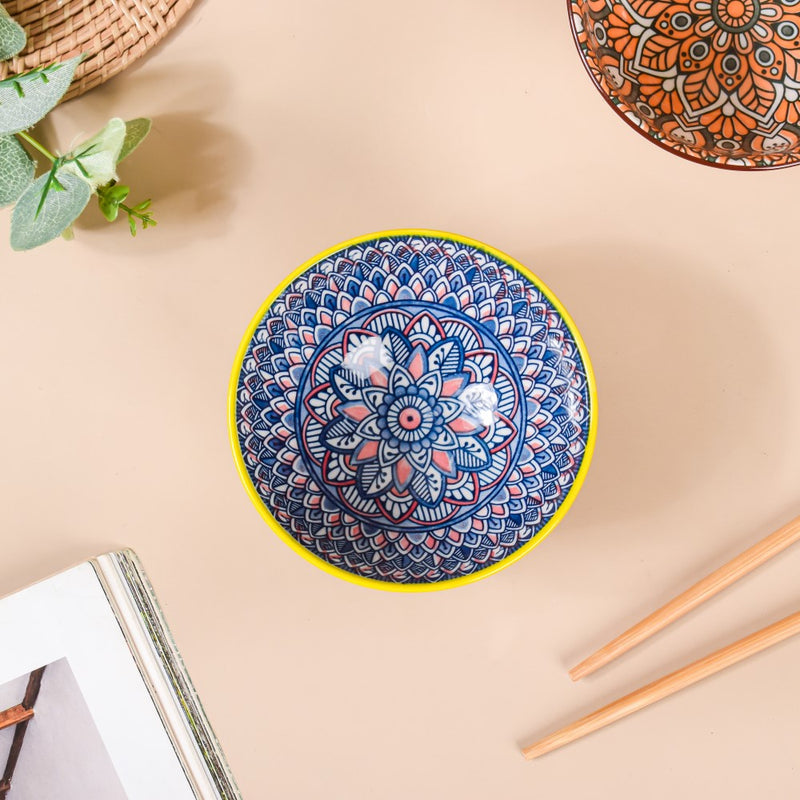 Mandala Snack Bowl & Chopstick Multicolour Set Of 12 - Bowl, soup bowl, ceramic bowl, snack bowls, curry bowl, popcorn bowls | Bowls for dining table & home decor