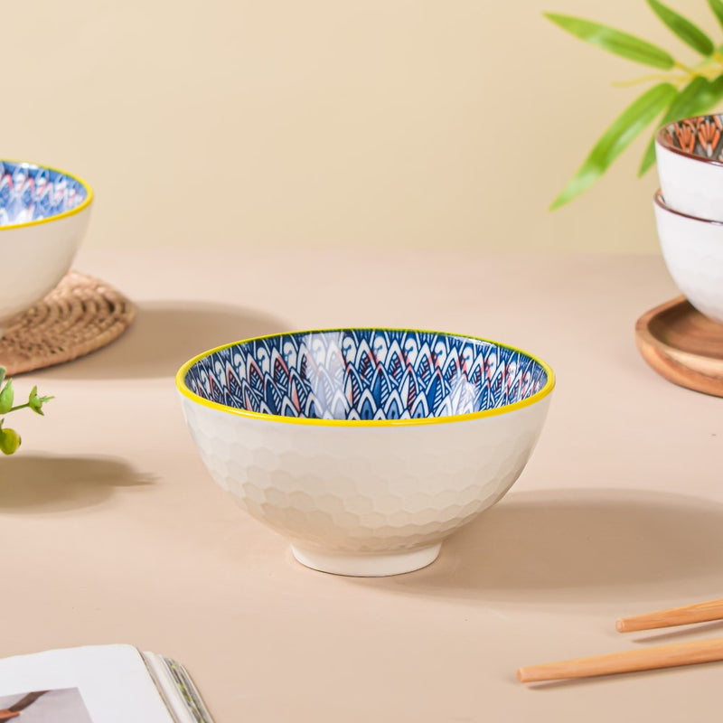 Mandala Snack Bowl & Chopstick Multicolour Set Of 12 - Bowl, soup bowl, ceramic bowl, snack bowls, curry bowl, popcorn bowls | Bowls for dining table & home decor
