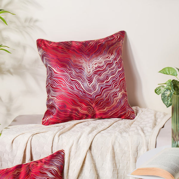 Luxury Embroidered Cushion Cover Red Set of 2 17x17 Inch
