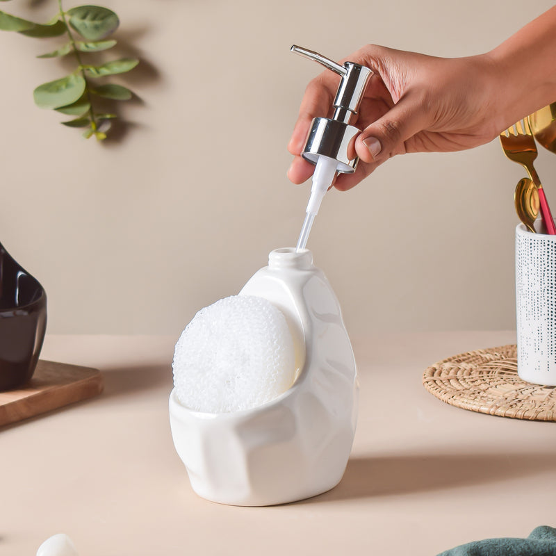 Noelle White Textured Dispenser With Scrubber 450ml