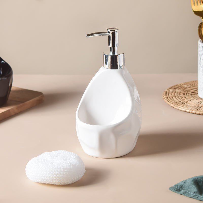 Noelle White Textured Dispenser With Scrubber 450ml
