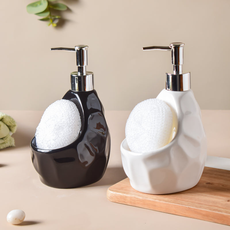 Noelle White Textured Dispenser With Scrubber 450ml