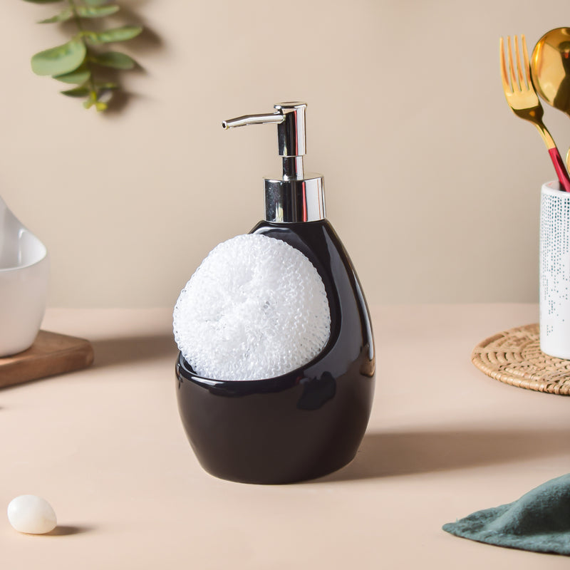 Celestria Black Glossy Dispenser With Scrubber 450ml