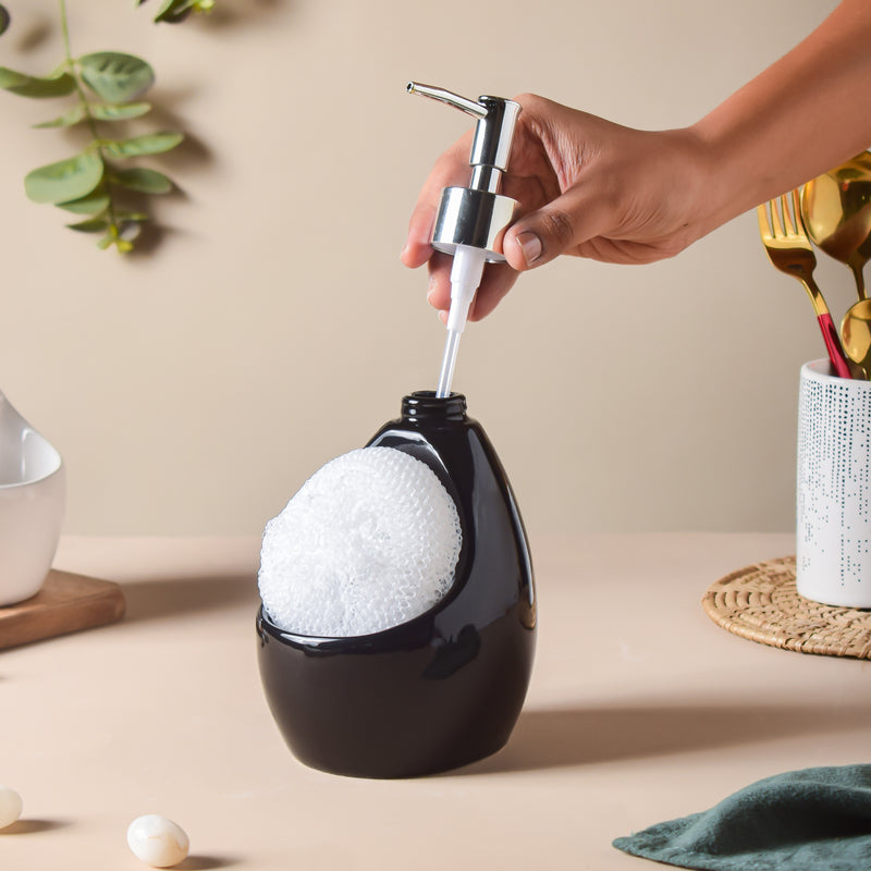 Celestria Black Glossy Dispenser With Scrubber 450ml