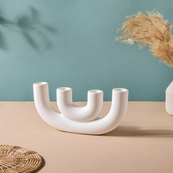 Contemporary Ceramic Candle Stand Oatmeal White