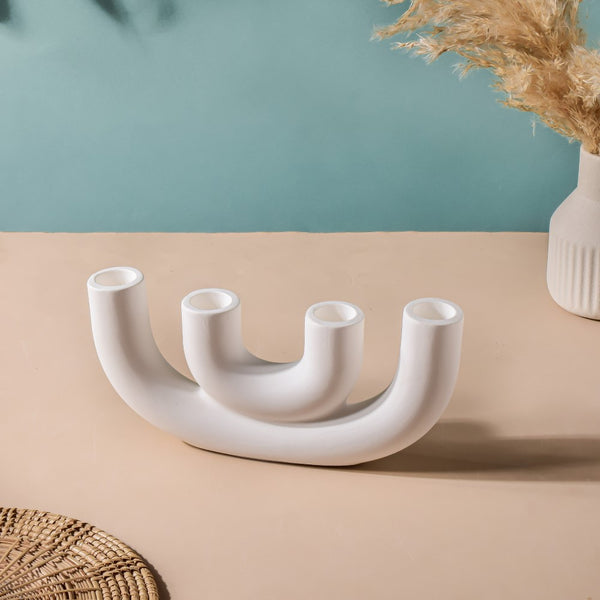 Contemporary Ceramic Candle Stand Oatmeal White - Candle stand | Room decoration