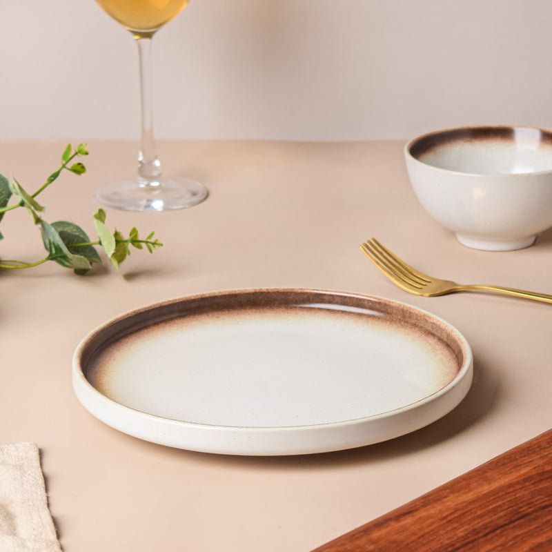 Cavern Clay Ceramic Snack Plate White Brown 8 Inch - Serving plate, snack plate, dessert plate | Plates for dining & home decor