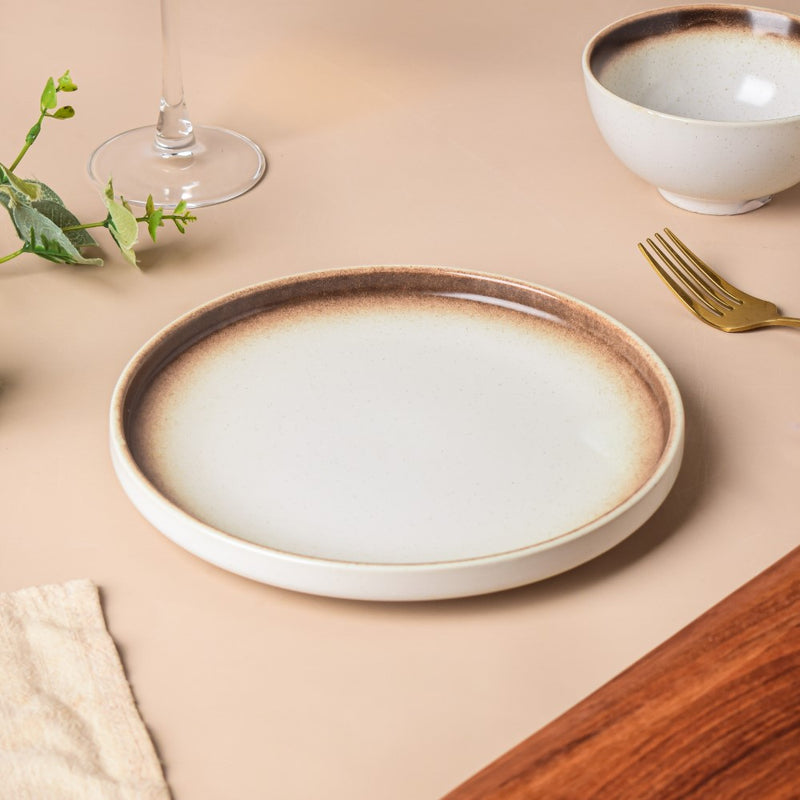 Cavern Clay Ceramic Snack Plate White Brown 8 Inch - Serving plate, snack plate, dessert plate | Plates for dining & home decor