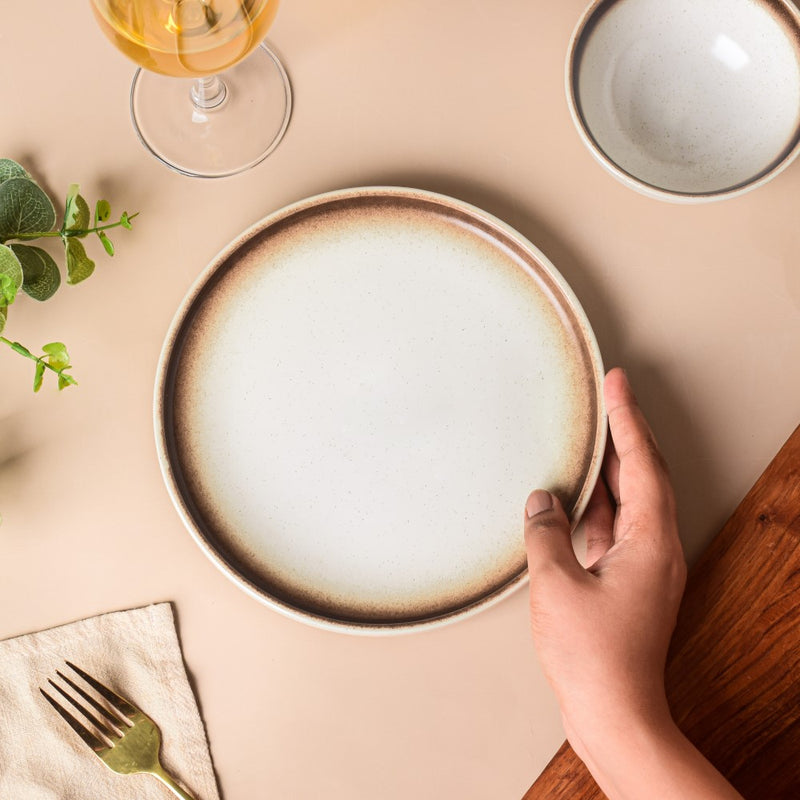 Cavern Clay Ceramic Snack Plate White Brown 8 Inch - Serving plate, snack plate, dessert plate | Plates for dining & home decor