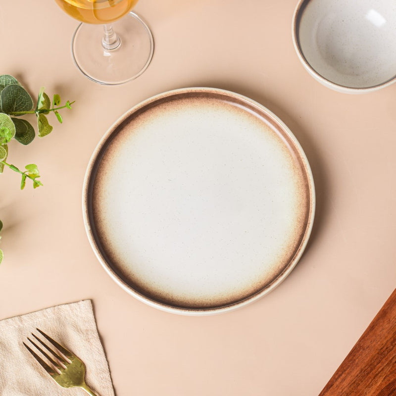 Cavern Clay Ceramic Snack Plate White Brown 8 Inch - Serving plate, snack plate, dessert plate | Plates for dining & home decor