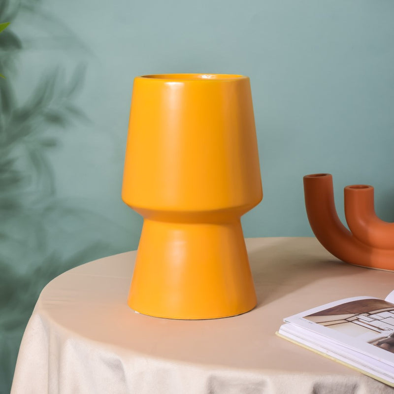 Aureolin Ceramic Matte Vase Yellow - Flower vase for home decor, office and gifting | Home decoration items