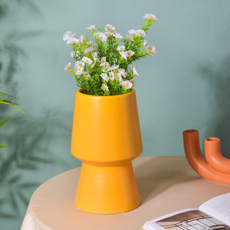 Aureolin Ceramic Matte Vase Yellow - Flower vase for home decor, office and gifting | Home decoration items