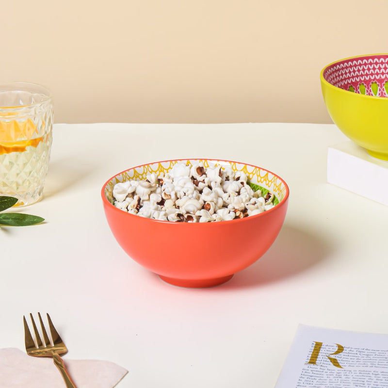 Pop Mandala Snack Bowl Orange 400ml Set Of 2 - Bowl,ceramic bowl, snack bowls, curry bowl, popcorn bowls | Bowls for dining table & home decor