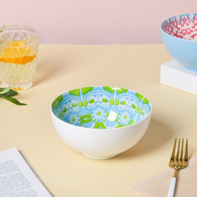 Mandala Ceramic Snack Bowl White 400ml Set Of 2 - Bowl,ceramic bowl, snack bowls, curry bowl, popcorn bowls | Bowls for dining table & home decor