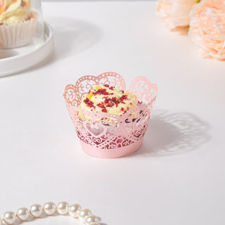 Pink Heart Lace Cupcake Wrapper Set Of 20