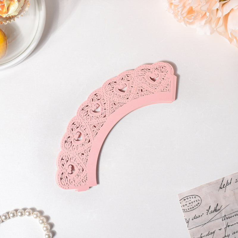 Pink Heart Lace Cupcake Wrapper