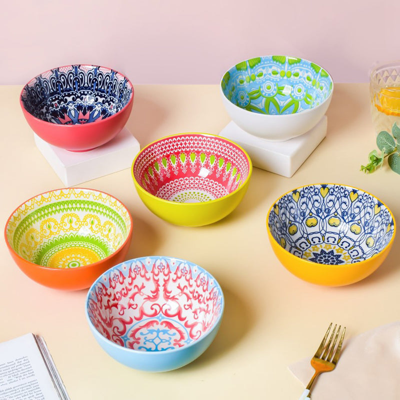 Mandala Pop Snack Bowl Green 400ml Set Of 2 - Bowl,ceramic bowl, snack bowls, curry bowl, popcorn bowls | Bowls for dining table & home decor