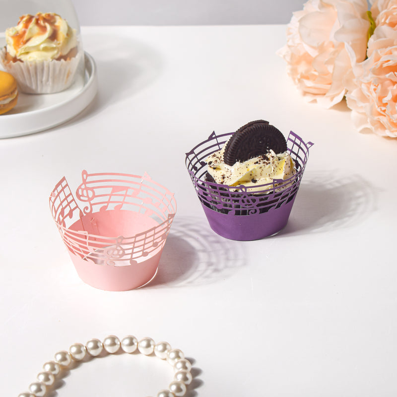 Pink Musical Notes Lace Cupcake Wrapper