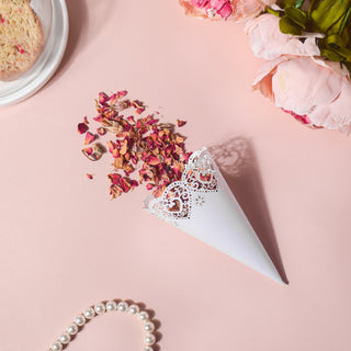 White Heart Lace Paper Cone Doily Set of 20