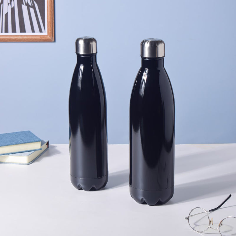Glossy Black Stainless Steel Water Bottle 1000ml - Water bottle, steel water bottle | Bottle for Travelling